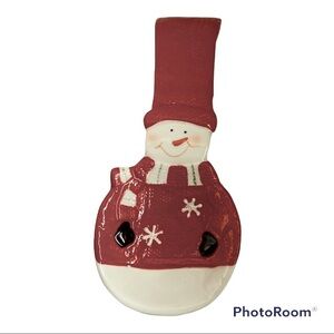 Snowman Hand Painted Spoon Rest Glazed Ceramic Kitchen Christmas Decor